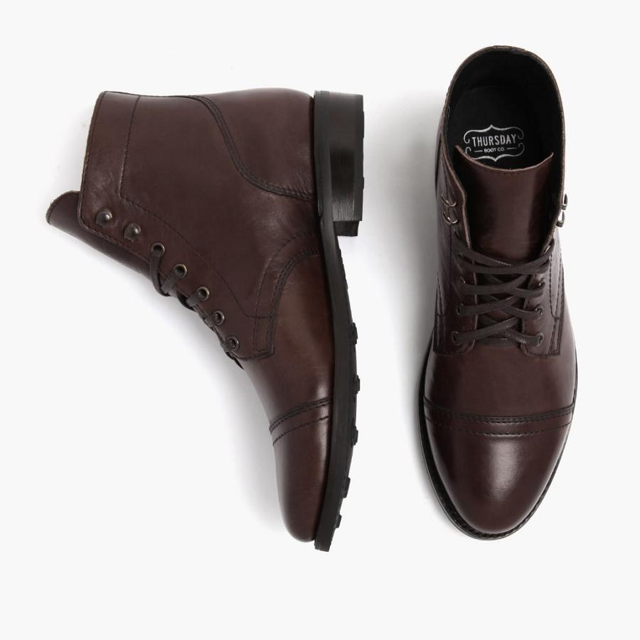 Thursday Boots Captain Leren Klassieke Veterlaarzen Dames Koffie | NL181FDN