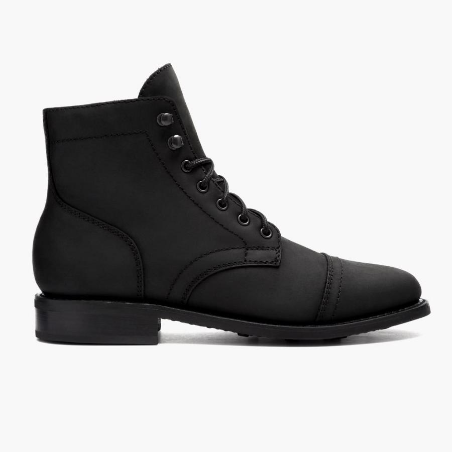 Thursday Boots Captain Leren Veterlaarzen Dames Zwart | NL183NLL