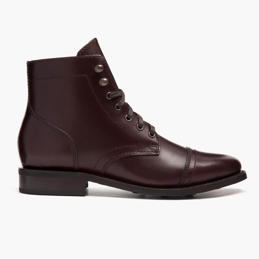 Thursday Boots Captain Leren Veterlaarzen Dames Koffie | NL184AHK