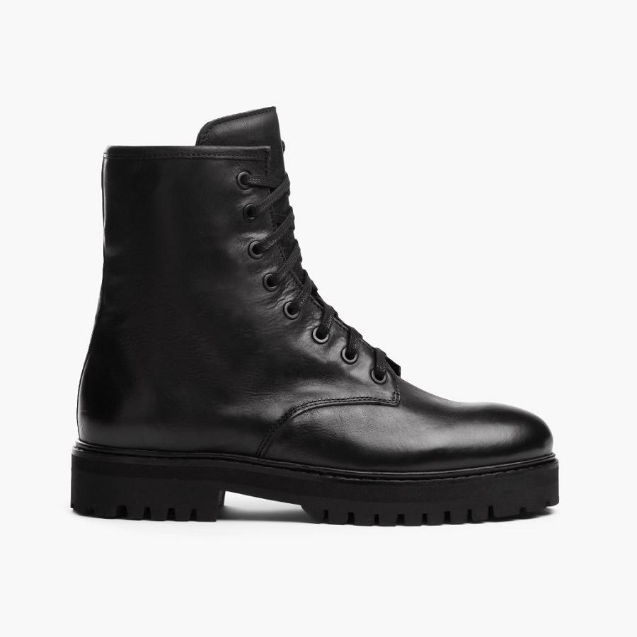 Thursday Boots Combat Leren Veterlaarzen Dames Zwart | NL176LIS