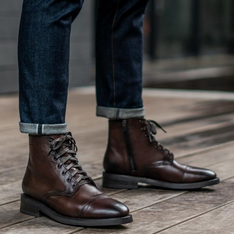 Thursday Boots Major Leren Veterlaarzen Heren Koffie | NL408XYU